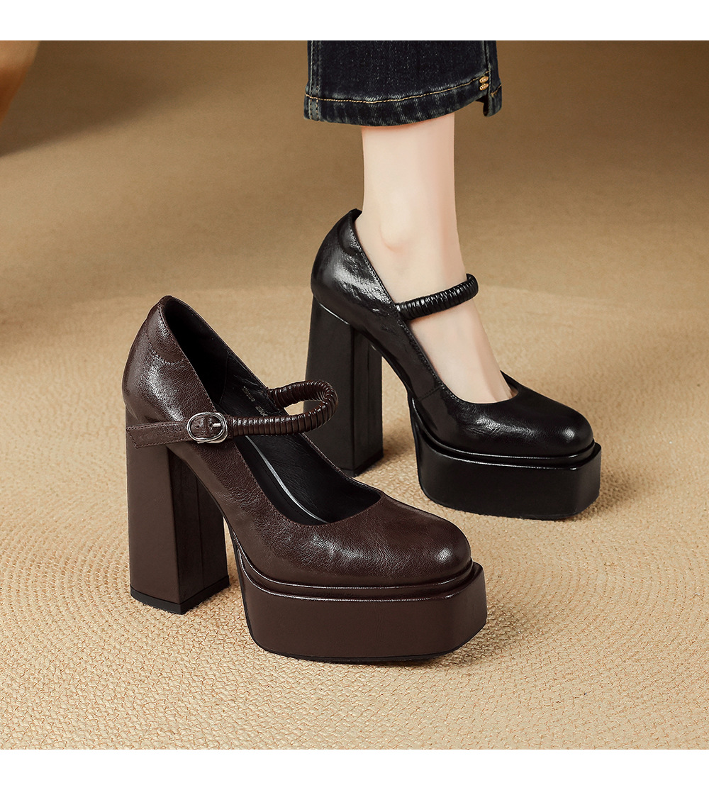 Giày cao gót nữ mũi nhọn quai ngang đế xuồng platform gót 9 cm — màu nâu, màu đen chi tiết 12