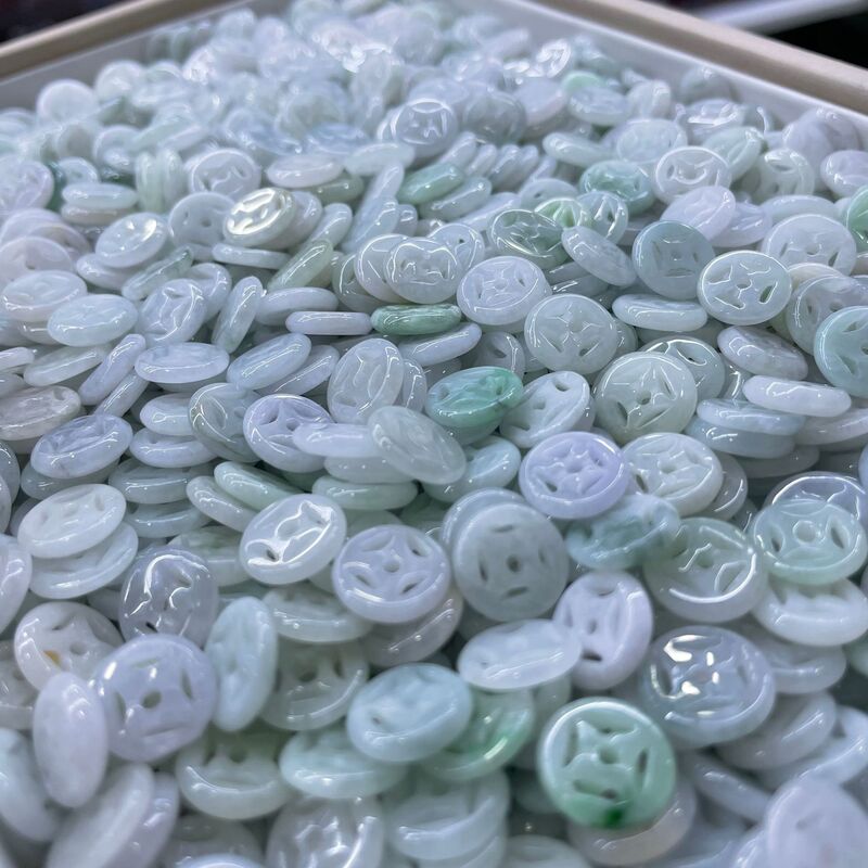 天然翡翠A货钱币散珠配件金钱扣玉石铜钱扣编织DIY材料配件批发|undefined