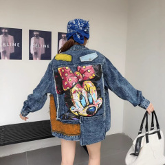 泰国潮牌2025秋季新款宽松卡通钉珠洋气牛仔外套翻领休闲女上衣