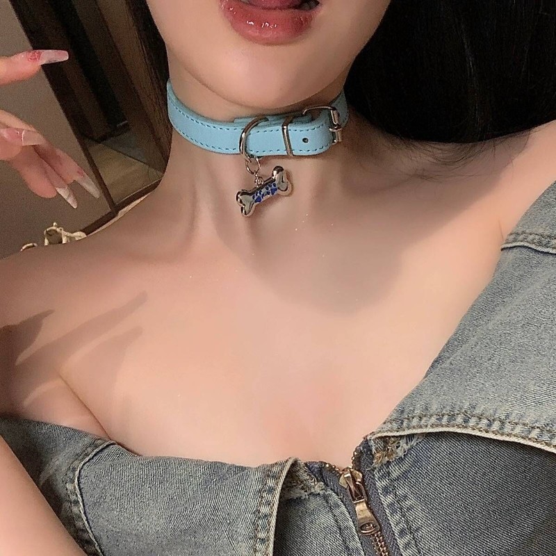 パピーボーン y2k サブカルチャーホットガール甘くてクールなネックリングチョーカー首輪女性パンクスタイルネックレス牽引ロープ|undefined