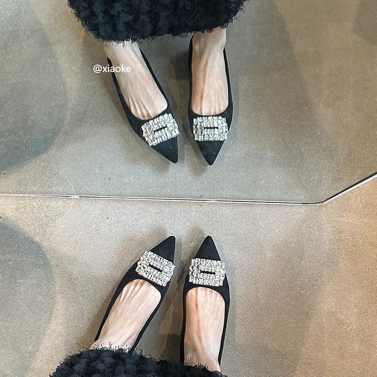 2026 moda de verano aumentó la altura de los zapatos para la noche de noche, zapatos cuadrados de botón de diamante poco profundos, zapatos punzantes, zapatos de mujer
