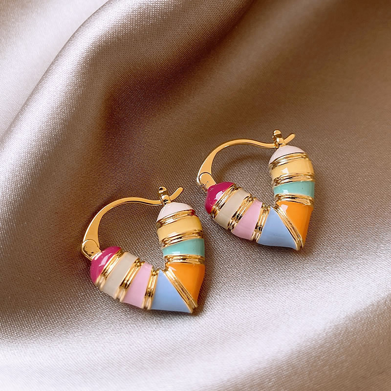 Love oil dripping geometric ear buckle Korean simple ins high-end earrings niche fashion Joker earrings wholesale women