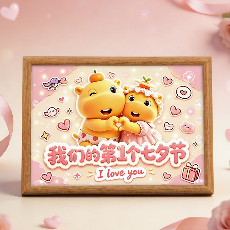 Chinese Valentine's Day couple capybara Lulu: Our 1st-10th Valentine's Day decorative paintings and related photo frames as gifts for your significant other