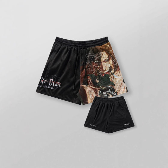 American YOUNGLA Animation Attack on Titan Mesh Quick-drying Breathable Shorts Casual Beach Pants