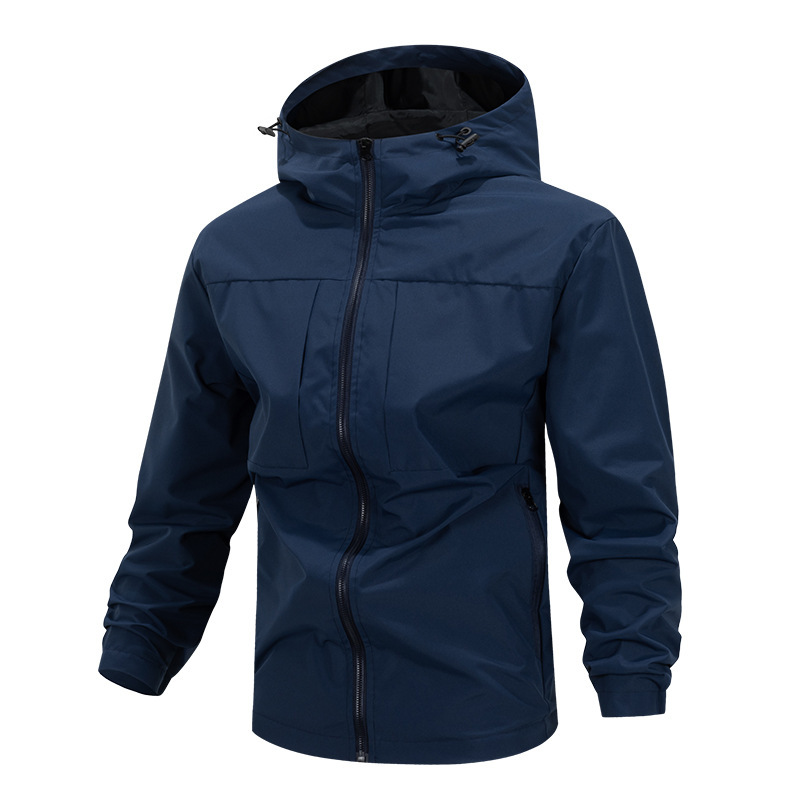 Men's Hooded Jacket Workwear Solid Color Zipper Top Sports Casual Loose Windproof Cross-Border Outdoor Lightweight Jacket