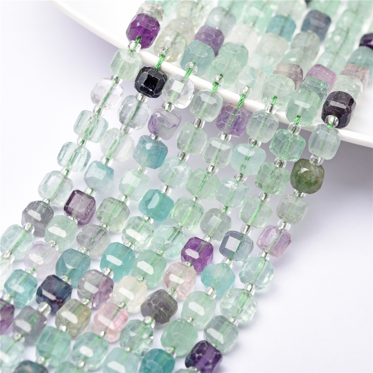 富宏珠宝 天然彩萤石方块石方糖水晶DIY饰品配件半成品厂家直供