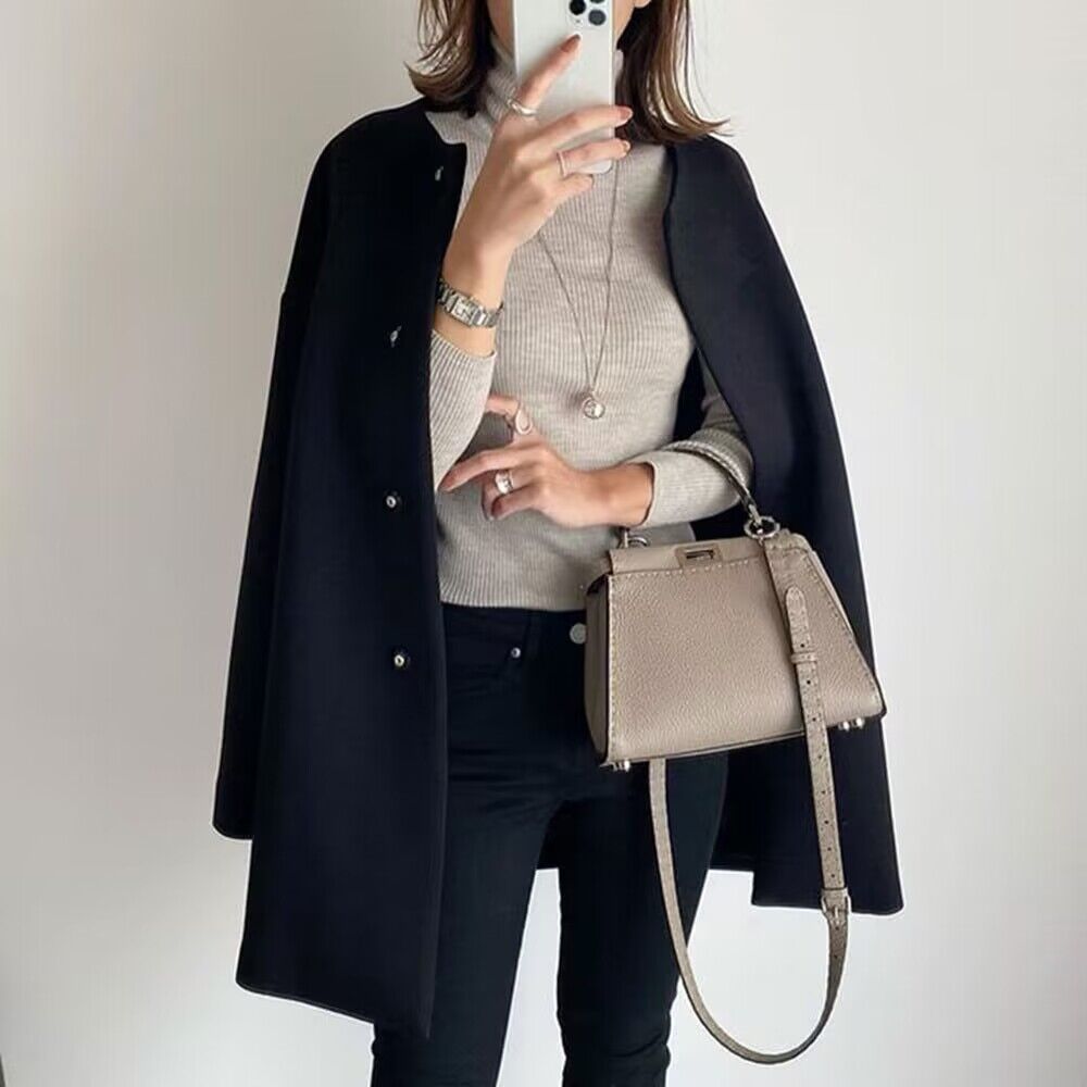 2026 Autumn/Winter Commuter Cardigan Slim Fit Round Neck Woolen Coat Wool Coat Cocoon-Shaped Buttoned Warm Top