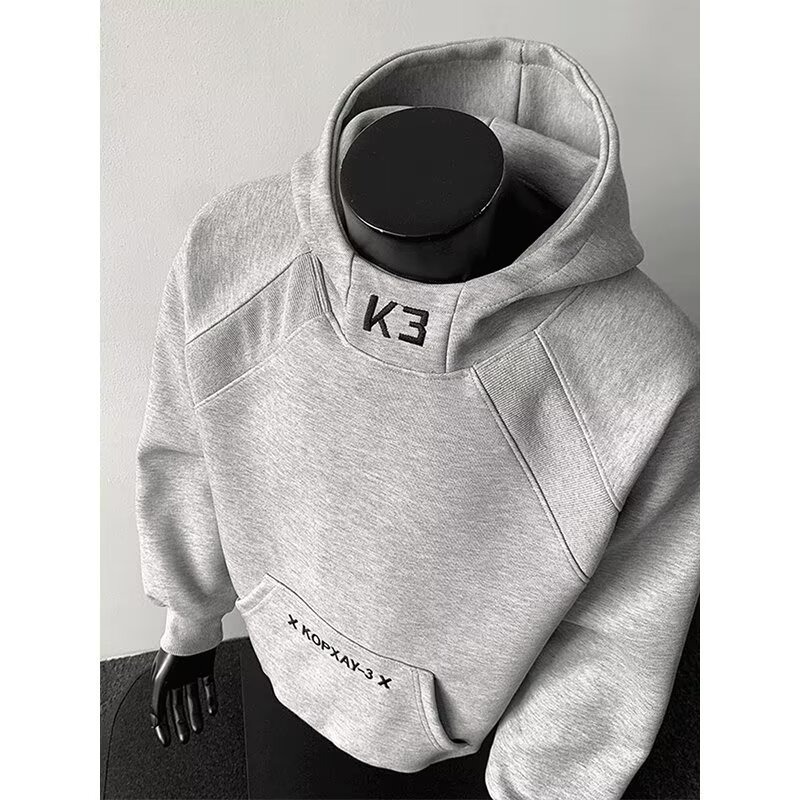 新款简约2025年休闲春秋季男宽松花灰色圆领卫衣设计感上衣