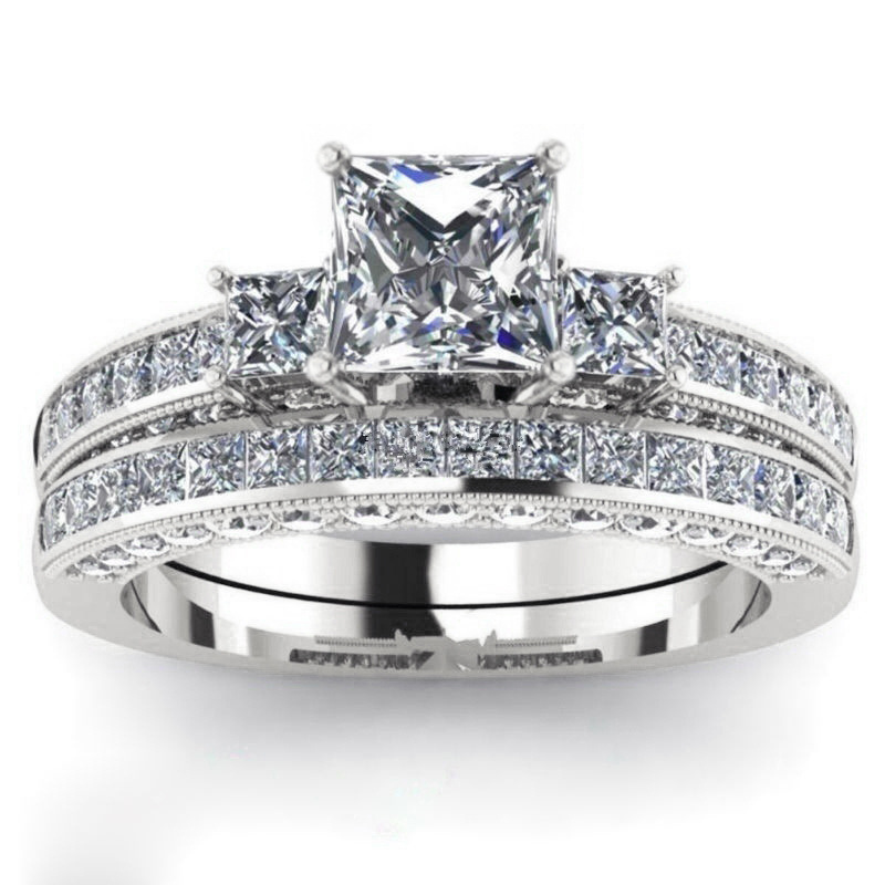 Temu Cross-Border Hot-Selling New Luxury Micro-Inlaid Zircon Ring Set, European and American Women's Fashion Wedding Ring Set, Direct Sales from the Manufacturer