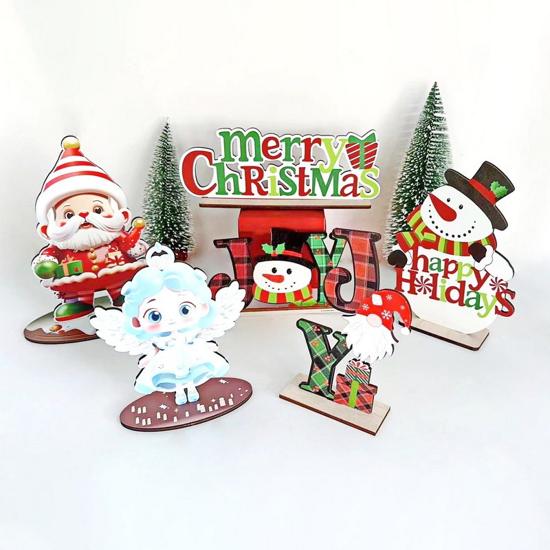 クリスマス装飾木製デスクトップ装飾品ダイニングショッピングモールショップウィンドウ木製工芸品カラフルな組み立てられた装飾品|undefined