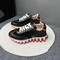 European Style High-End Trendy Brand CLWZQA Red Bottom Sneakers Shark Sole Dad Shoes Men's Genuine Leather Color Block Casual Sports Shoes Women's