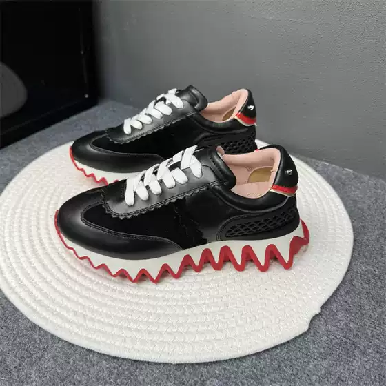 European Style High-End Trendy Brand CLWZQA Red Bottom Sneakers Shark Sole Dad Shoes Men's Genuine Leather Color Block Casual Sports Shoes Women's