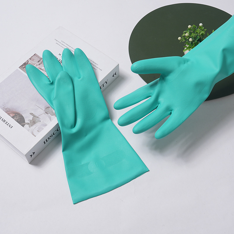 工业手套丁腈绿色绒里耐酸碱清洁手套A级现货量大从优