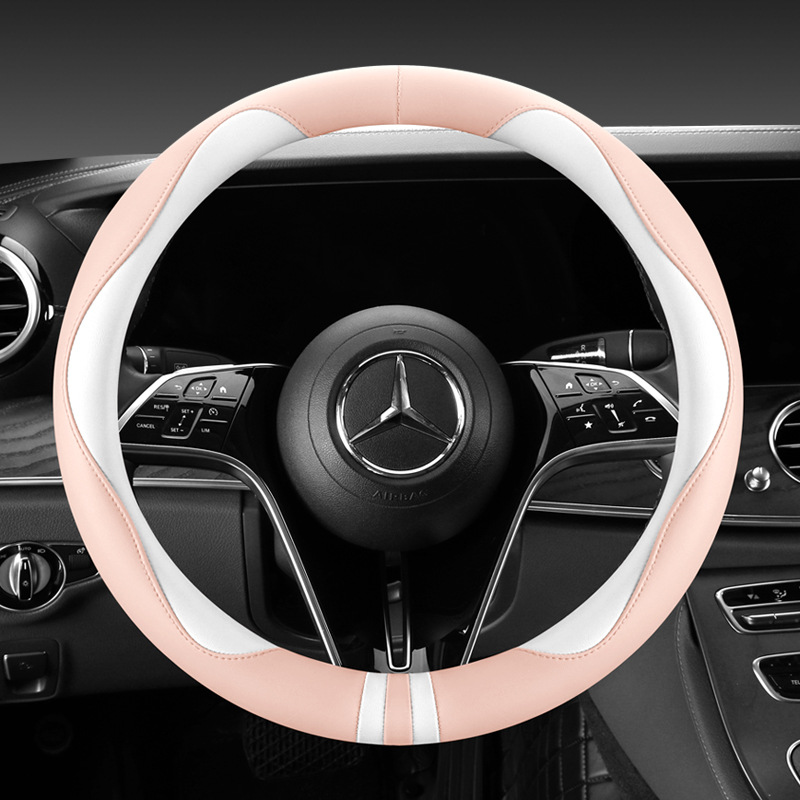 모든 계절을 청소하기 쉬운 자동차 스티어링 휠 커버 비 슬립 핸들 커버 가죽 여성 유니버설 라운드 D 자형 스티어링 휠 커버