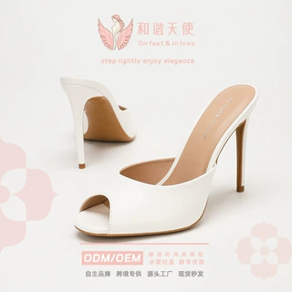 10cm时尚鱼嘴高跟凉鞋轻奢优雅漆皮女高跟鞋日常百搭细高跟鞋跨境