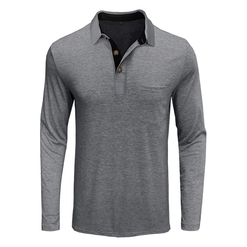 Camiseta de solapa de manga larga de los hombres europeos y americanos camiseta de polo de los hombres de comercio exterior transfronteriza Otoño e Invierno boting camisa superior polo al por mayor