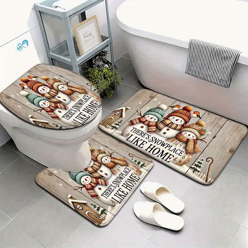 Cross-border diatomite toilet seat cover and floor mat 3-piece set, water-absorbent, dirt-resistant, non-slip floor mat, Christmas holiday floor mat