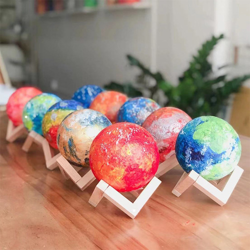 DIY planet lamp, creative production of painted moon graffiti night lamp, painted dream moon lamp birthday gift