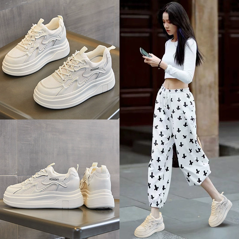 Кожаные маленькие белые туфли женская весна 2025 новая толстая подошва увеличена