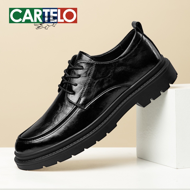 Cartile crocodile men's shoes low-top business casual leather shoes thick bottom soft bottom leather shoes men's autumn and winter New shoes men's shoes