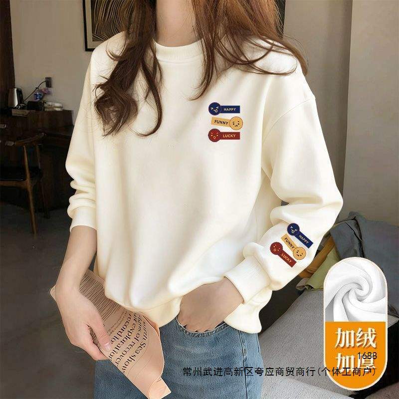 Chinese cotton printed jacket with unique design for women, autumn and winter, round neck, 2026 new style, elegant, loose fit, plus size, versatile sweatshirt