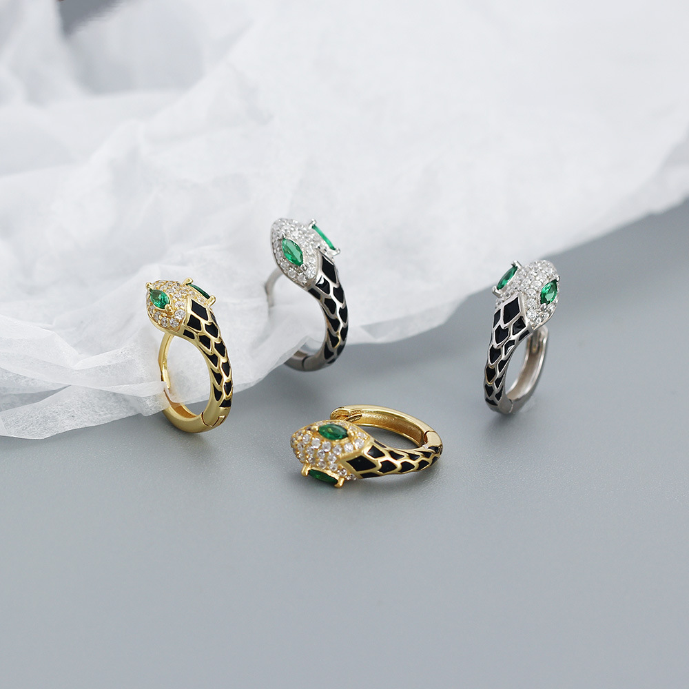 Earrings Classification 1 Pair Quantity Daily Occasion 1 Pair 925 Sterling Silver Rhinestones Geometric Snake Earrings