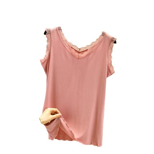 Lace-Trimmed Spliced Double-V Neck Camisole for Women – Spring/Summer New Arrival, Sleeveless Base Top for Outer Wear or Layering