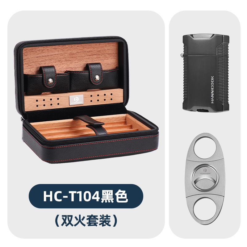 Hannikokシガー皮カバーシダーウッド内張り4本入り旅行服保湿シガー携帯ケース保湿バッグ|undefined