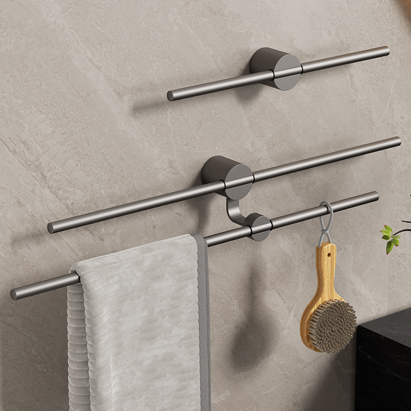 Punch-free towel rack bathroom wall hanging rack bathroom wall hanging storage rack space aluminum double rod suction cup towel bar