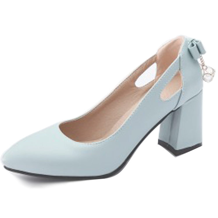 2018早春新款女鞋蝴蝶结小清新高跟鞋大码单鞋40-43外贸7638-2