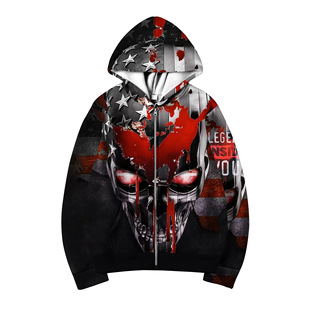 New Foreign Trade Cross-border Halloween 2024 Spring and Autumn Digital Printing Long Sleeve Zipper Pullover Hooded Men's Sweatshirt