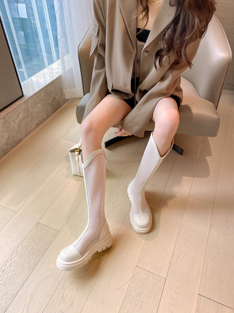 Boot nữ da lưới thoáng khí mùa hè, đế dày rỗng, ống rộng cho chân to — Màu nâu ống lớn, Màu đen cổ ống lớn, Ống nhỏ màu đen, Ống nhỏ màu be chi tiết 10