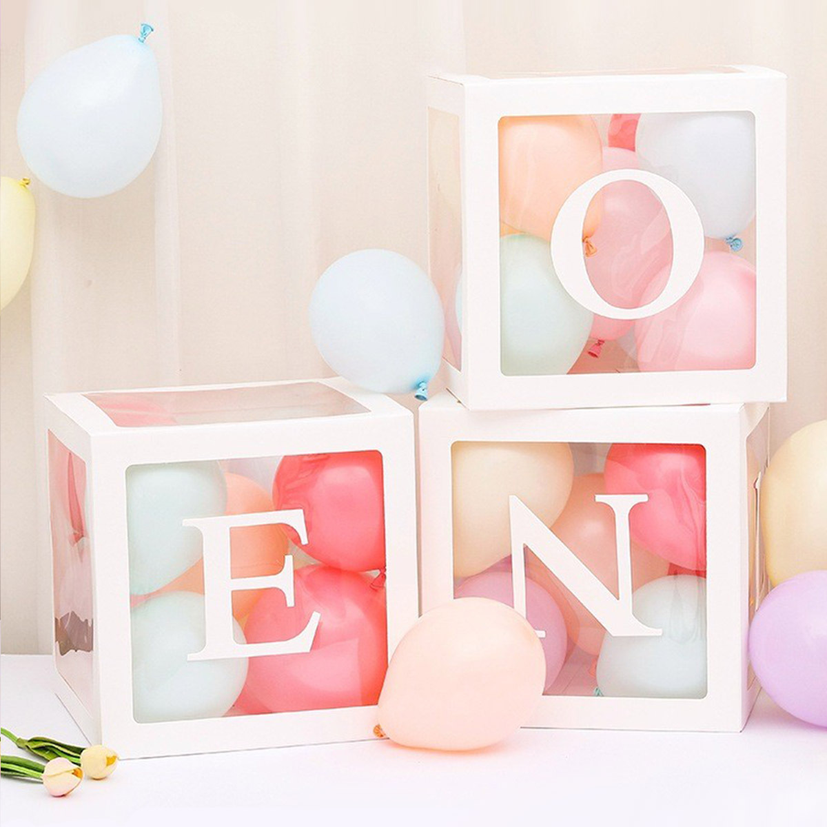 Caja de globo de 25cm letras transparentes decoración cuadrada fiestas transfronterizas atmósfera de boda bebés accesorios de fotos