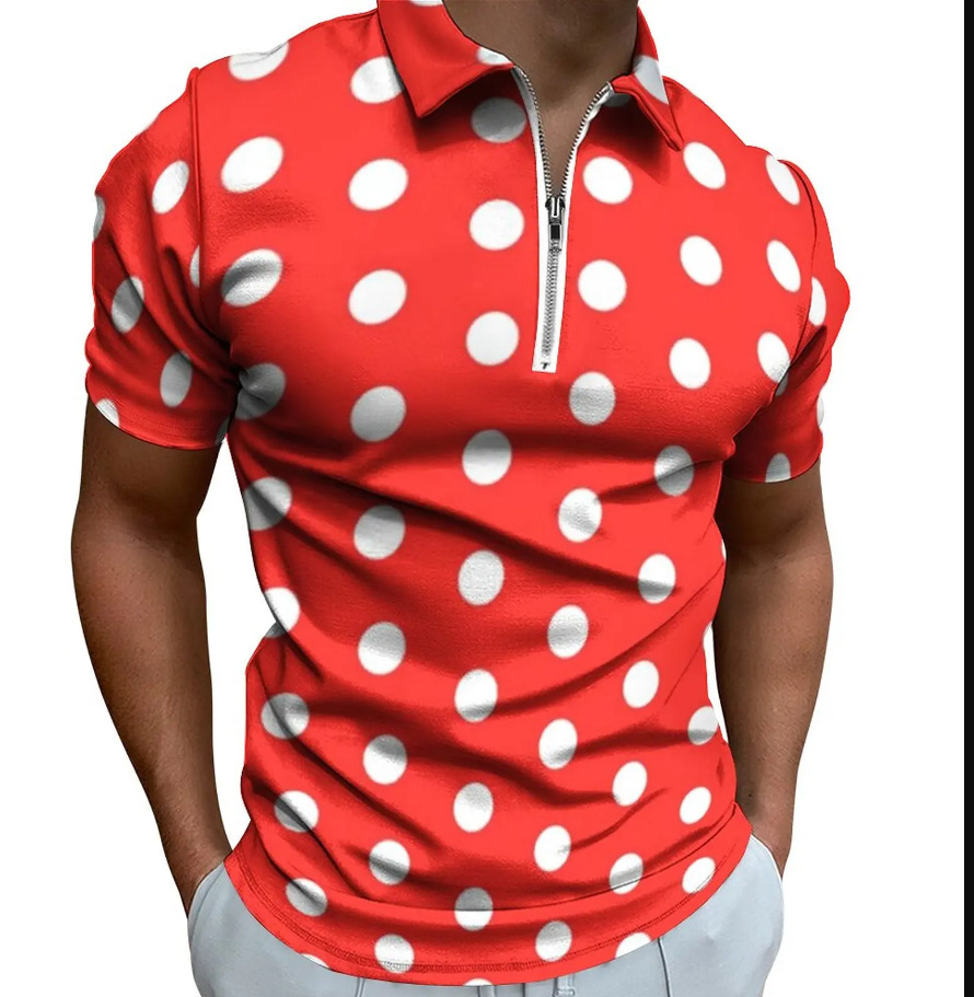 Camiseta Polo de Manga Corta con Cierre y Estampado 3D Informal para Hombre, Nueva Colección de Primavera para Exportación