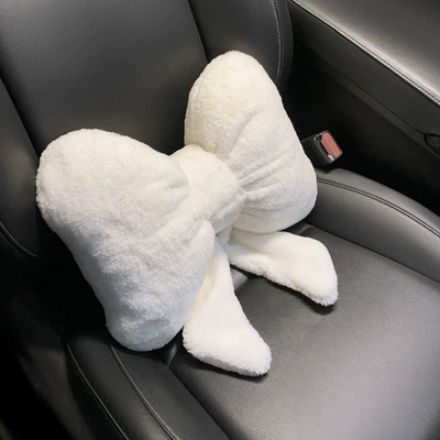 Car Winter Headrest Plush Headrest - plush-ribbon-bow-white-waist