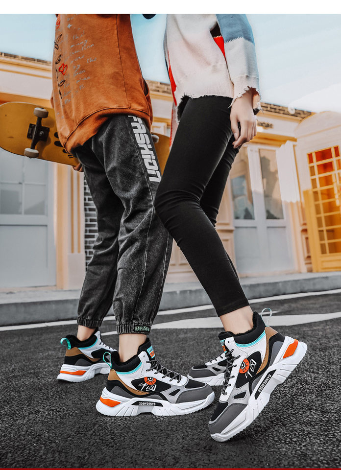 Giày sneaker cao cổ phối màu, lót nhung giữ ấm, đế cao su, dây buộc — 9013 Mẫu giày đơn Bai Lanyue, 9013 mẫu giày đơn màu đen và vàng, 9013 mẫu giày đơn màu đen xám, 9013-1 cộng với nhung trắng đen xám chi tiết 5