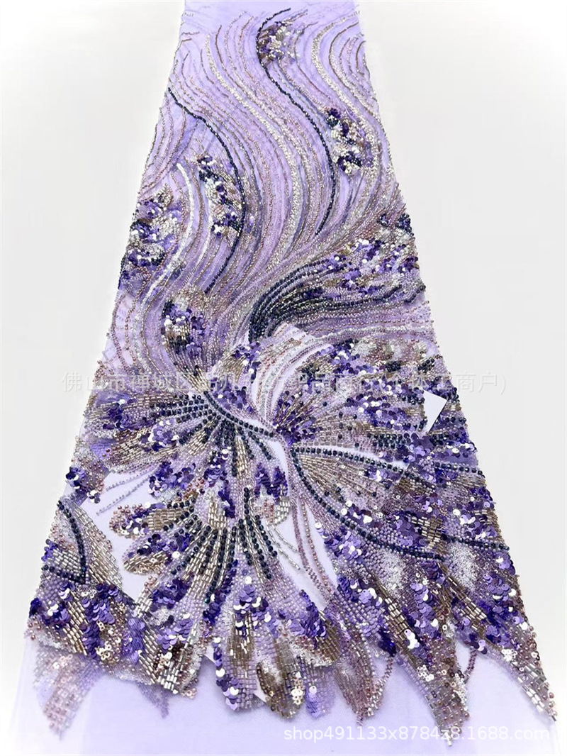 Wavy streamline Peacock pluma bordado tela de malla delgada alfombra roja vestido de cena de boda china tela de lujo ligera