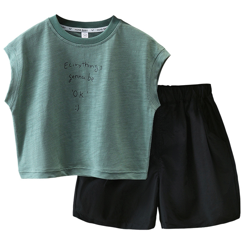 7370 traje sin mangas para niños 2025 nueva ropa de verano de celebridades de Internet chaleco de verano occidental para niños de dos piezas verano