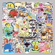 50张趣味英文双关语贴纸单词卡通可爱涂鸦文具平板手机壳装饰贴纸