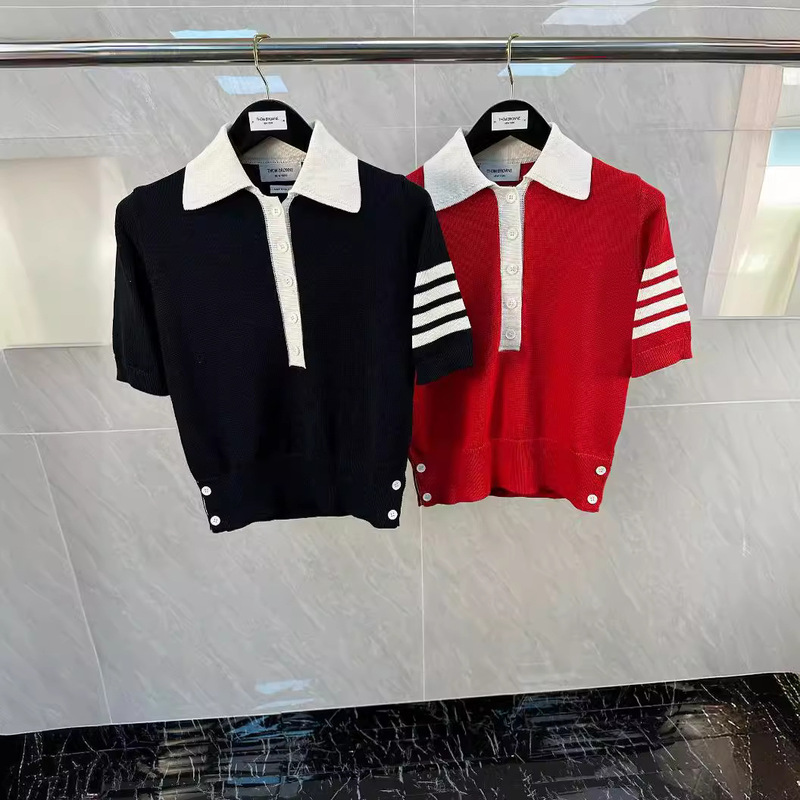 TB women's polo shirt women's back jacquard puppy pattern lapel casual all-match top men's and women's same short sleeve