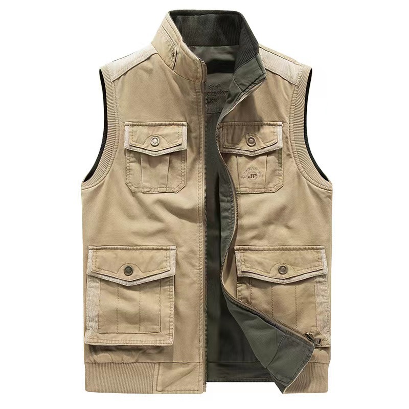 Cross-border Spring and Autumn Pure Cotton Men's Vest, Thin Style, Middle-aged and Elderly Travel Outdoor Vest, Photography Plus Size Casual Vest
