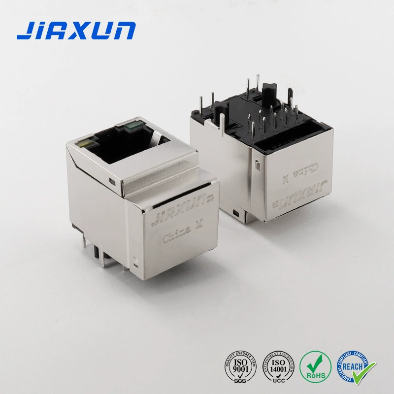 Оригинальная мойка Jiaxun, разъем RJ45 1*1, сетевой порт, встроенный трансформатор, прямая вилка RJ45 8p8c, индивидуальный заказ