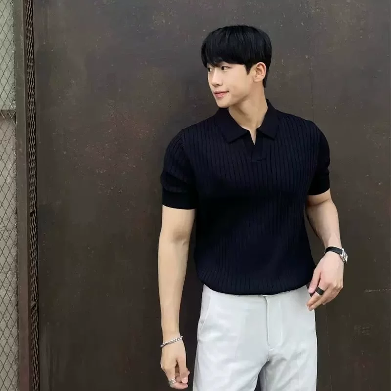 Summer silk thin fashionable knitted short sleeve T-shirt, V-neckline