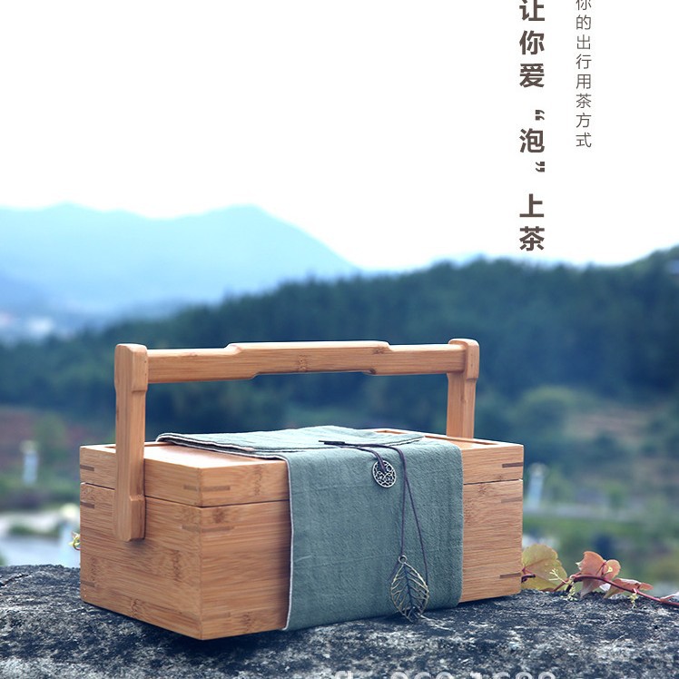 竹制提盒食盒食品盒套装提篮茶具套装手提框带盖竹盒礼品提盒