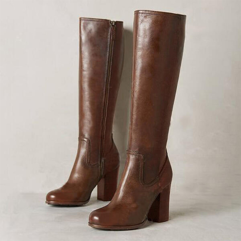 【Pre-sale | Ships In 15 Days】side Zipper High Chunky Heel Women's Plus-size Fashion Boots_voghion.com