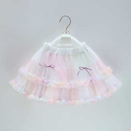女童半身裙纱裙夏装蝴蝶结彩色凸凸短裙tutu裙小童蓬蓬裙春夏女孩