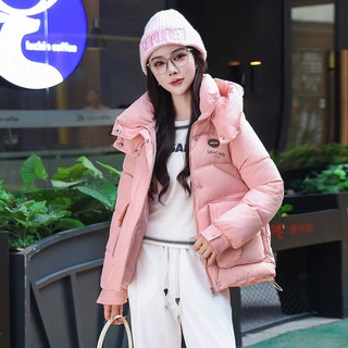 2025冬新款连帽宽松学院风面包服大码宽松加厚棉袄棉服保暖棉衣女