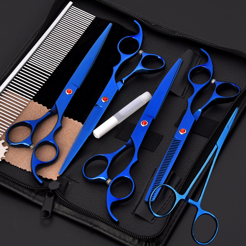 Directo de fábrica de acero inoxidable tijeras para mascotas tijeras profesionales para mascotas tijeras de dientes tijeras de pelo de perro cuchillo conjunto