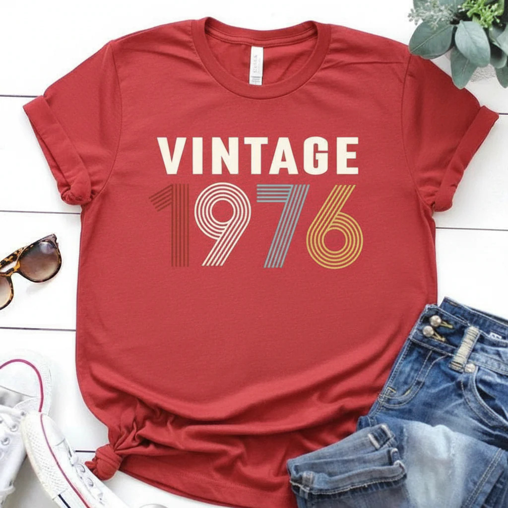 1976 Vintage Letter Printing Export T-Shirt Short-Sleeved Loose Top Aliexpress Cross-Border Supply Amazon