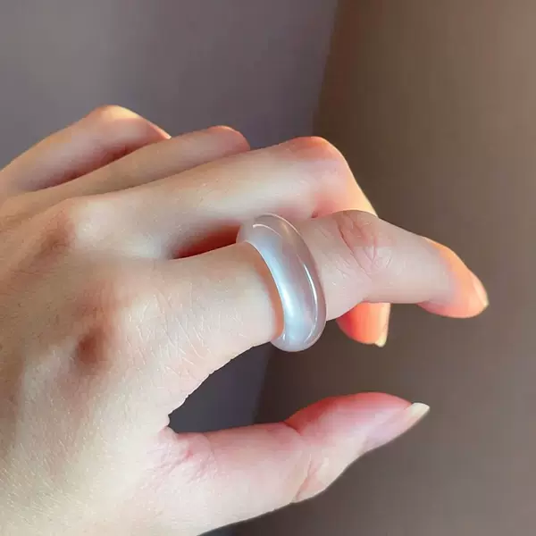 High-transparency agate ring, ice-clear chalcedony ring, simple plain ring for women, Chinese-style jade ring, in-stock wholesale